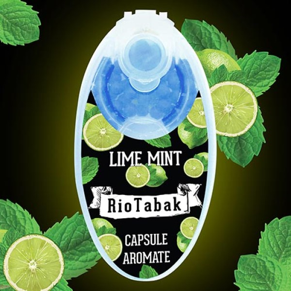Recipient cu 100 de capsule aromatizante cu aroma de lamaie verde si menta RioTabak Lime Mint