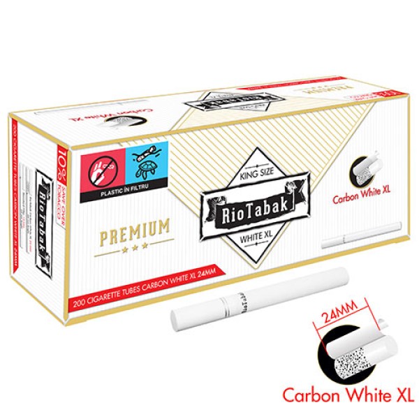 Cutie cu 200 de tuburi tigari carbon ioTabak White XL Carbon Activ (24 mm)