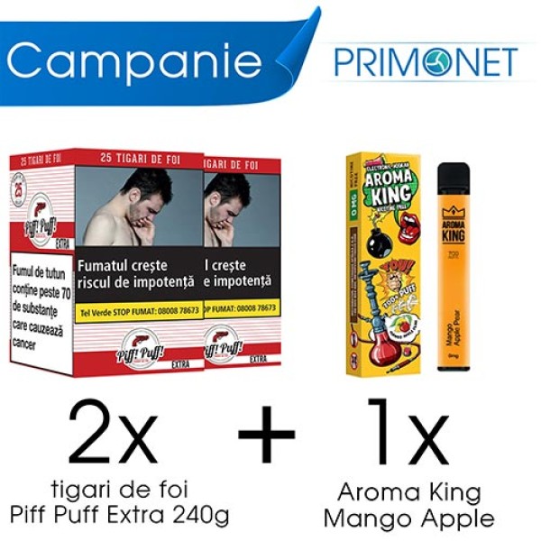 Campanie 2 x Tigari de Foi Piff Puff Extra (25) + 1 x Aroma King Mango Apple 700 pufuri