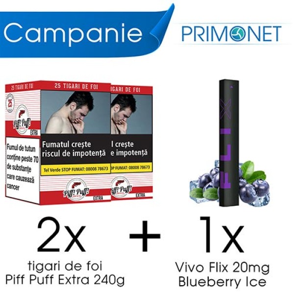 Campanie 2 x Tigari de Foi Piff Puff Extra (25) + 1 x FLIX Blueberry Ice 20mg 400 pufuri