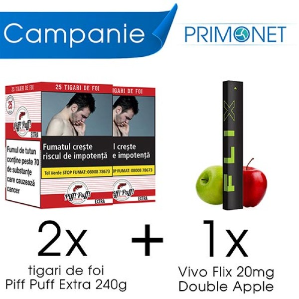 Campanie 2 x Tigari de Foi Piff Puff Extra (25) + 1 x FLIX Double Apple 20mg 400 pufuri