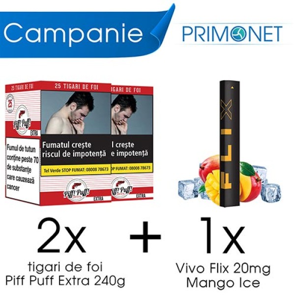 Campanie 2 x Tigari de Foi Piff Puff Extra (25) + 1 x FLIX Mango Ice 20mg 400 pufuri