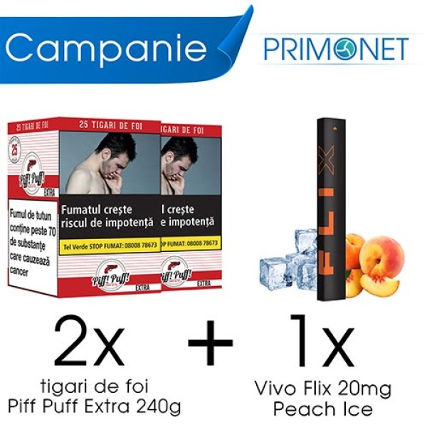 Campanie 2 x Tigari de Foi Piff Puff Extra (25) + 1 x FLIX Peach Ice 20mg 400 pufuri