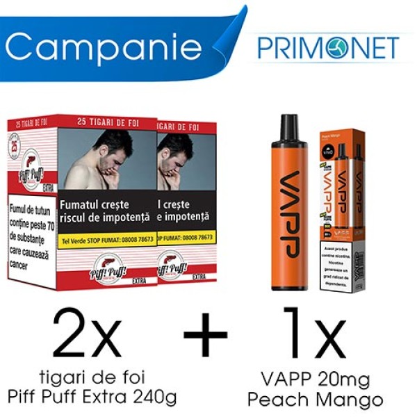 Campanie 2 x Tigari de Foi Piff Puff Extra (25) + 1 x VAPP Peach Mango 20mg 700 pufuri