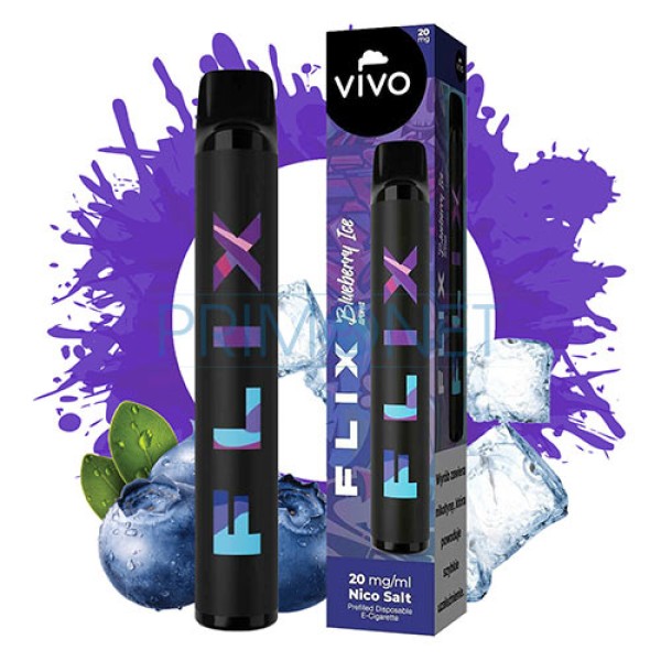 Mini narghilea de unica folosina VIVO Flix Blueberry Ice cu nicotina de 20 mg cu 700 pufuri