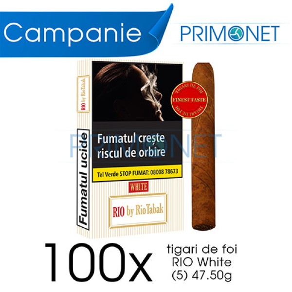 Campanie 100 x Tigari de foi RIO White (5) 47,50g