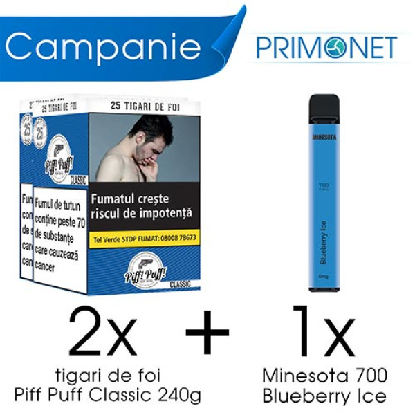 Campanie 2 x Tigari de Foi Piff Puff Classic (25) + 1 x Minesota Blueberry Ice 700 pufuri