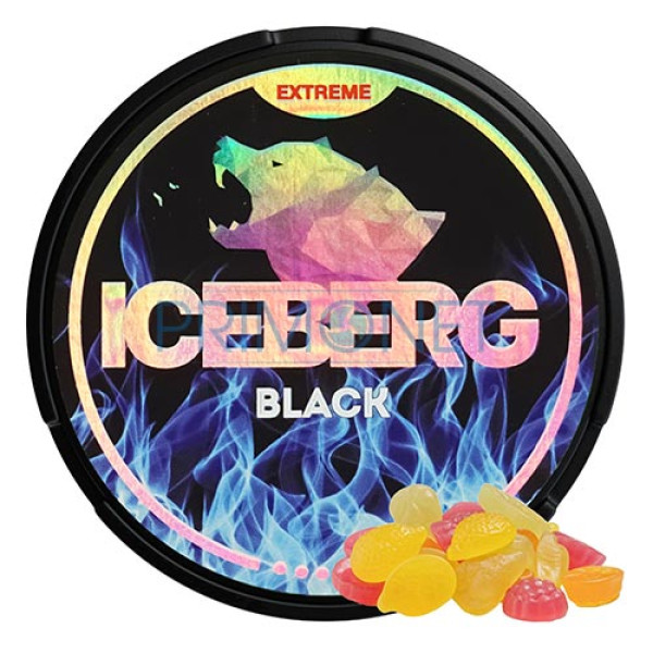 Cutie cu 20 pouch-uri cu nicotina Iceberg Black 28 mg/g cu o tarie puternica