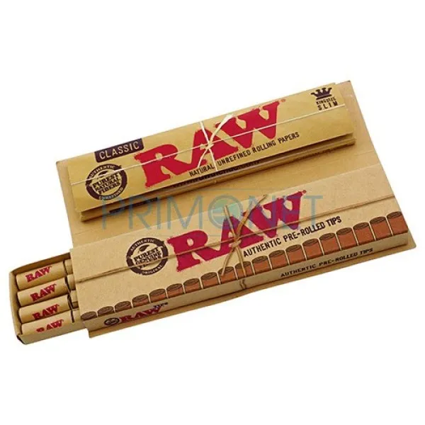 Foite Rulat Tutun RAW King Size Slim + Prerolled Tips