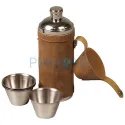 Set termos cu exterior din piele ecologica realizat din otel 240 ml marca Zorr