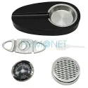 Set cadou humidor confectionat din lemn pentru trabucuri cu scrumiera si cutter incluse