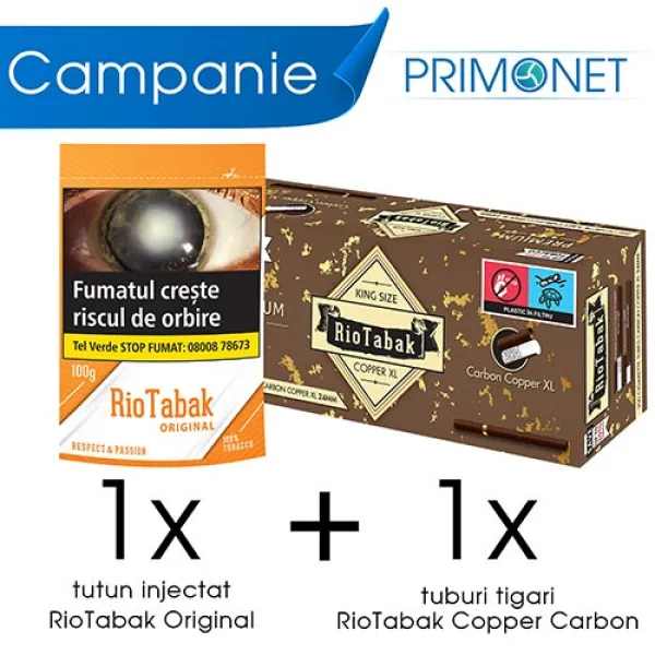 Campanie 1 x tutun RioTabak Original Volume 100g (T&T) + 1 x RioTabak Copper XL Carbon (200)