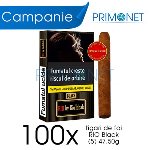 Campanie 100 x Tigari de foi RIO Black (5) 47,50g