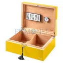 Humidor trabucuri Caseti Paris Yellow cu umidificator si higrometru analog