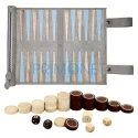Set joc de table confectionat manual din piele naturala de culoare gri Melia Roll-Up Champagne