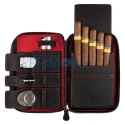 Humidor de trabucuri portabil din piele naturala confectionat manual Crown & Tiger Cuba Red