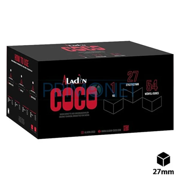 Pachet cu 54 carbuni pentru narghilea Aladin Coco din nuca de cocos cu dimensiuni de 27 MM