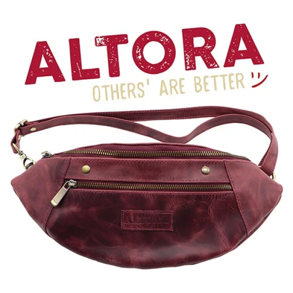 Borseta Altora Red Velvet confectionata manual din piele naturala cu accesorii incluse