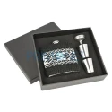 Set plosca metalica cu exterior crosetat negru cu pahare si palnie Angelo Black