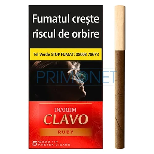 Tigari de foi cu mustiuc de lemn Djarum Clavo Ruby cu aroma de cirese