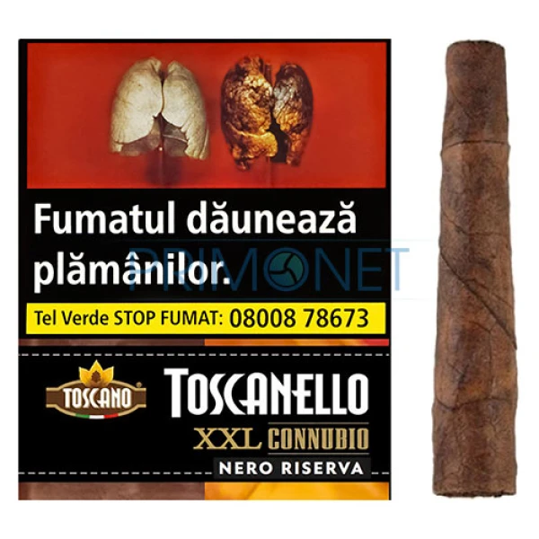 Pachet cu 4 tigari de foi aromate marca Toscanello XXL Connubio Nero de tarie medie