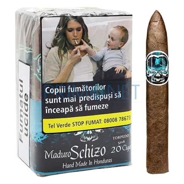 Pachet cu 20 trabucuri de origine Honduras Schizo Maduro Torpedo de tarie medie