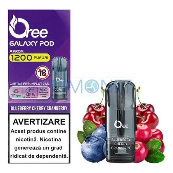 Pachet cu 1 capsula Oree Galaxy Blueberry Cherry Cranberry 17MG cu pana la 1200 pufuri