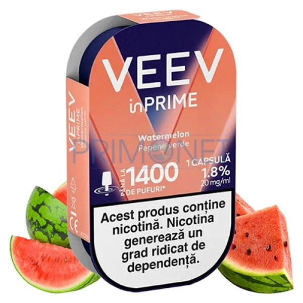 VEEV inPRIME Watermelon in pachet de 1 capsula cu nicotina de 20 mg/ml